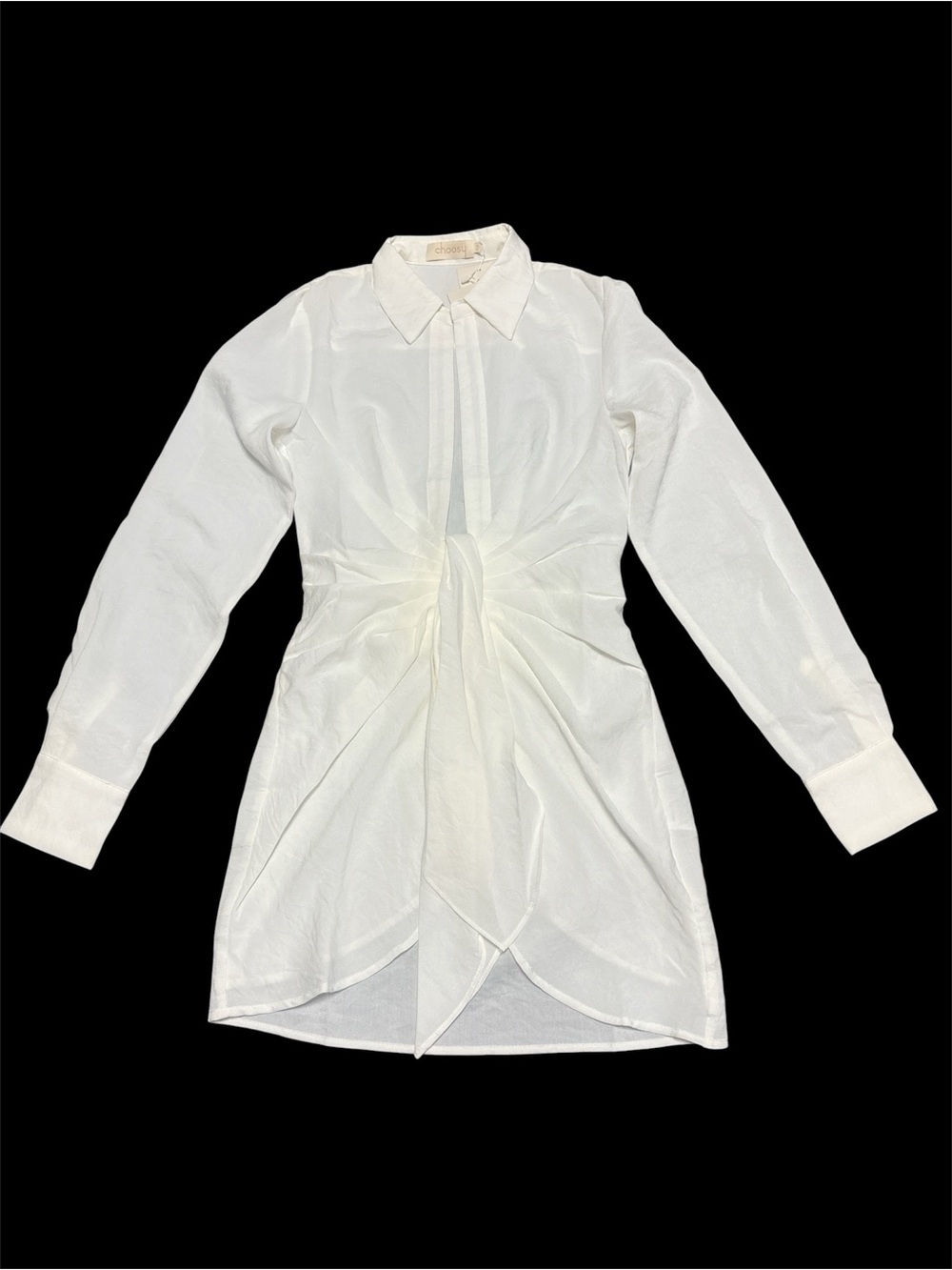 Classic White Long-Sleeve Tie-Front Dress